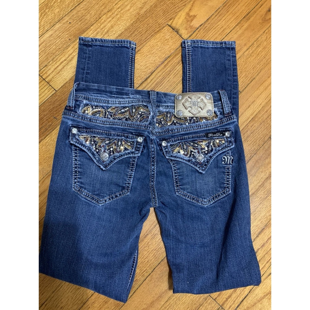 Miss Me Jeans Womens Sz 25 Low Rise Skinny Denim Rhinestone